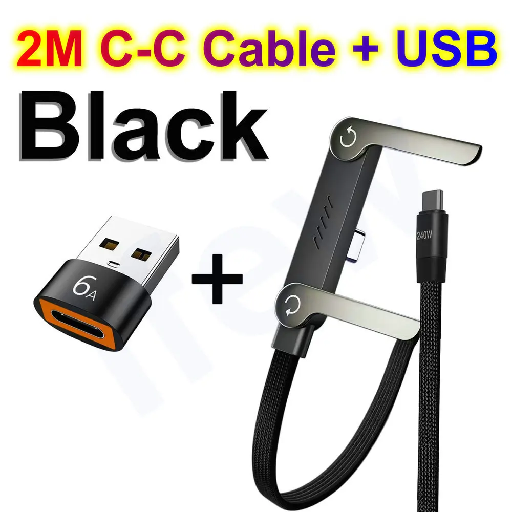 2m Foldable Charging Cable With Integrated Stand Fast Charging Long Cable Phone Tablet 240W Ultra-Fast Data Cable Phone Holder 1