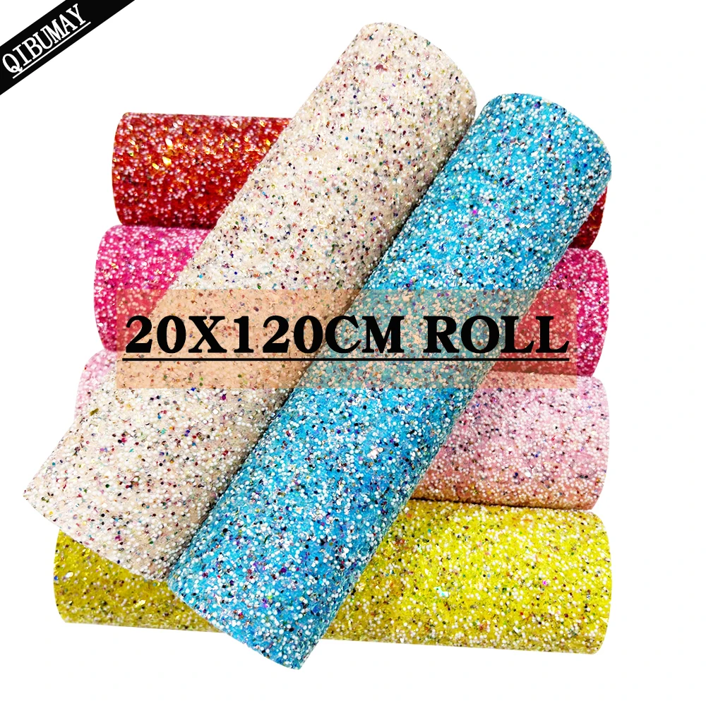 

QIBU 50x120cm Bead Chunky Glitter Fabric Roll Thick Synthetic Leather Material for Party Craft Bag Decor DIY Hairbow Accessories