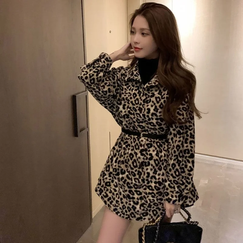 Trend Leopard Fake Two Pieces Blouse Spring Autumn New Long Sleeve Loose Lacing Shirt Tops Street Casual Fashion Women Clothing 2023 new spring summer women s set fashionable slim top net red blast street casual pants fake two piece set