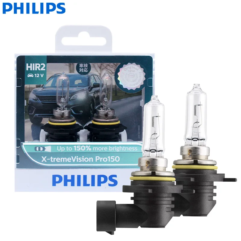 Philips X-Treme Vision Pro150 9012 Hir2 12V 55W + 150% Faro Alogeno A Luce Intensa Per Auto Lampadine Originali Drl, 2X