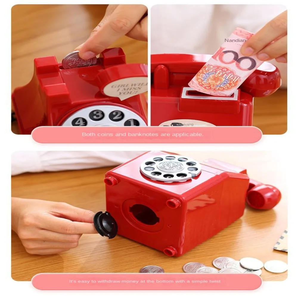 Retro telefon piggy banka roztomilá řemeslo plastový valuta komora kreativní dar domácí dekorace dětské úspory hraček děti