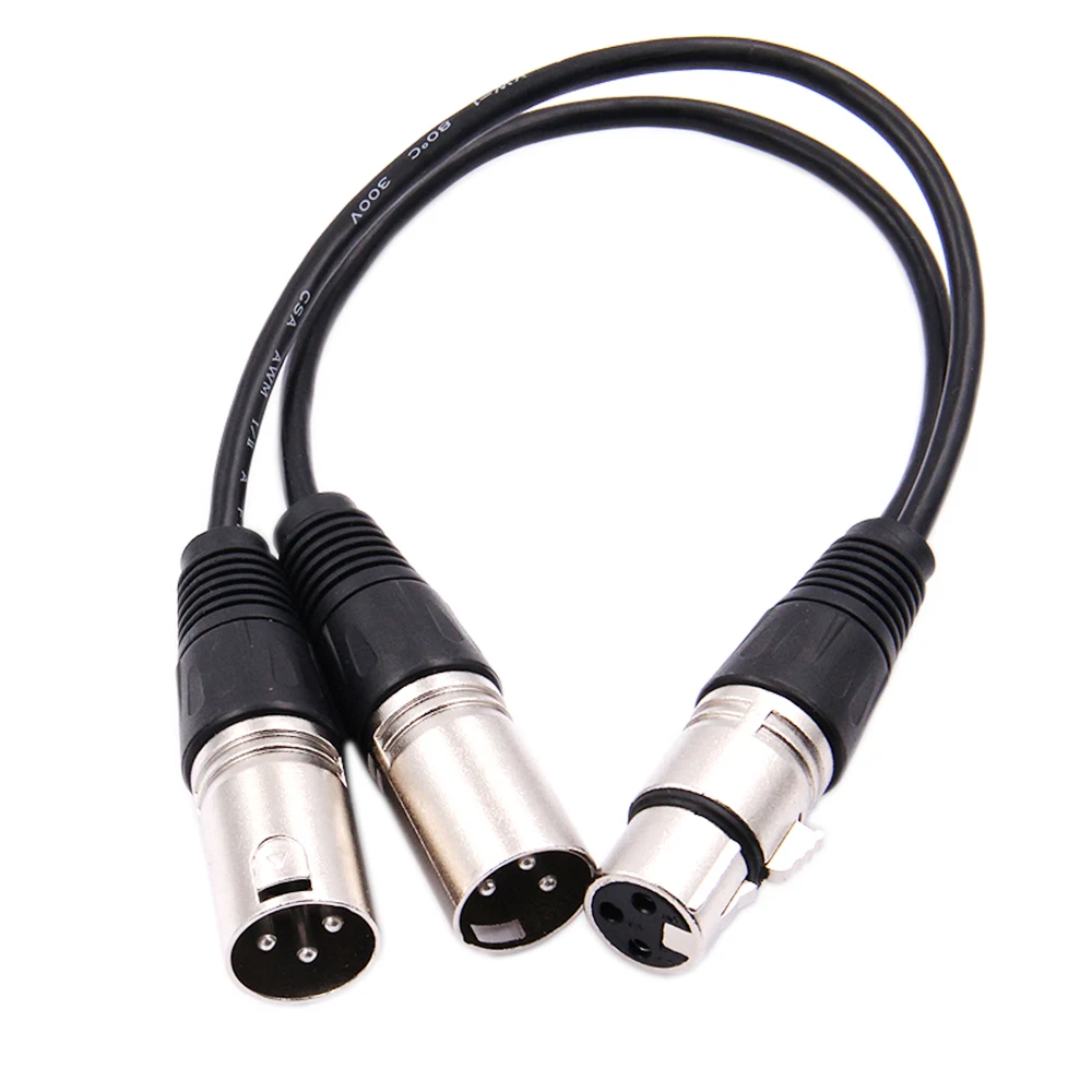 30cm 3 Pin XLR FEMALE Jack To Dual 2 MALE Plug Y SPLITTER Cable Adaptor