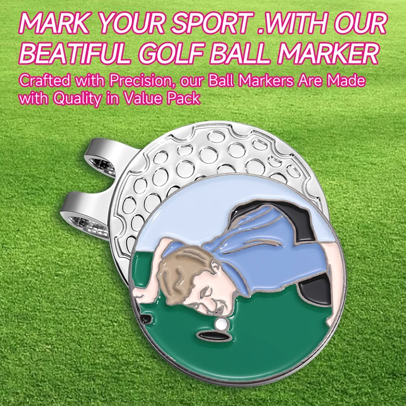 Funny Golf Ball Marker Hat Clip Baseball Cap Magnetic Clips Clothing Cartoon Dcorative Jewelry Metal Brooches for Golf Sports