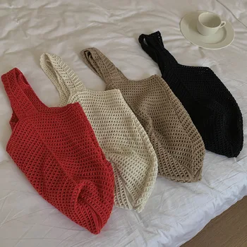 حقيبة يد كلاسيكية منسوجة من الكروشيه للنساء حقيبة يد متينة خفيفة الوزن، تصميم قابل للطي للسفر والتسوق والاستخدام اليومي 6