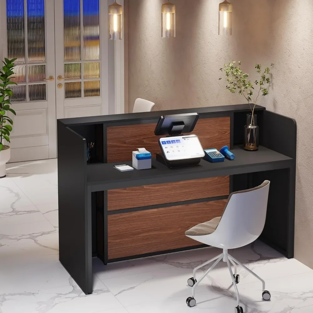 Front Counter Desk LED Lights, 63 Inches Checkout, Lobby, Salon, Retail, Modern Large Counter Table Store Shop Clinic Office