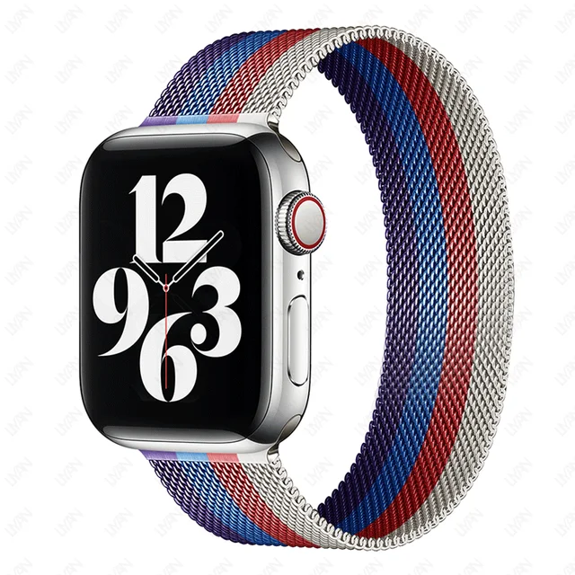 Magnetic Loop Strap For Apple watch Band 45mm 41mm 44mm 40mm 42mm 38mm Stainless steel correa bracelet iWatch serie 3 7 5 6 se 3 Pride red 47
