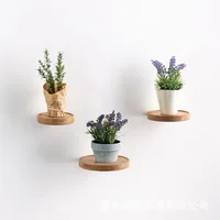 3Pcs Wall Shelves Set Oak Wood Round Floating Shelf Wall Mounted Plant Shelf Home Decoration Mini Rustic Wall Storage Racks 2