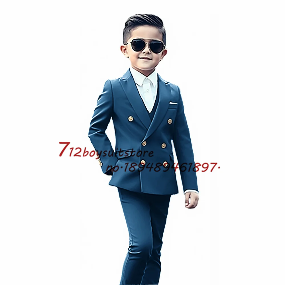 Blazer croisé vert trempé pour garçons, veste de smoking de mariage pour enfants, pantalon formel, vêtements pour enfants de 2 à 16 ans, personnalisé, 2 pièces