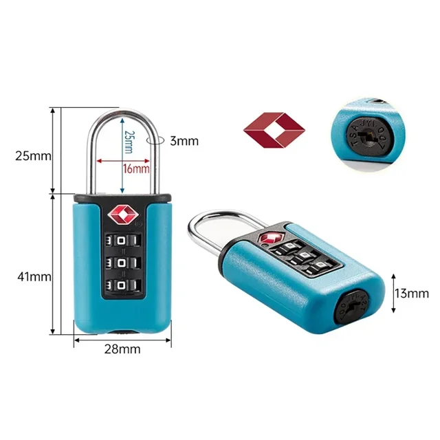 Customs Code Lock for Travel Luggage Changeable Password Black Lock Contrast Design Padlock 3 Digit Combination Lock 4
