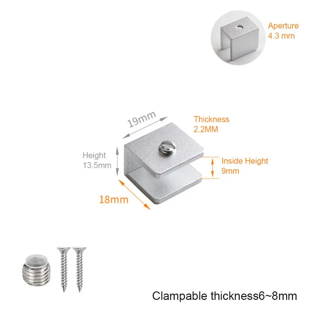 1 Piece Aluminum Alloy Square Glass Clip Fixed Support Bracket for Thick Glass Clip Shelf Clamp Holder Cabinet Backplates