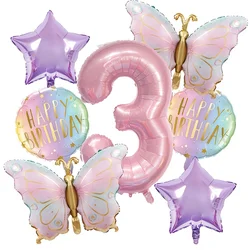 Pink Butterfly 32 - Inch Gradient Number Balloon Set for Birthdays and Celebrations (NO.3)