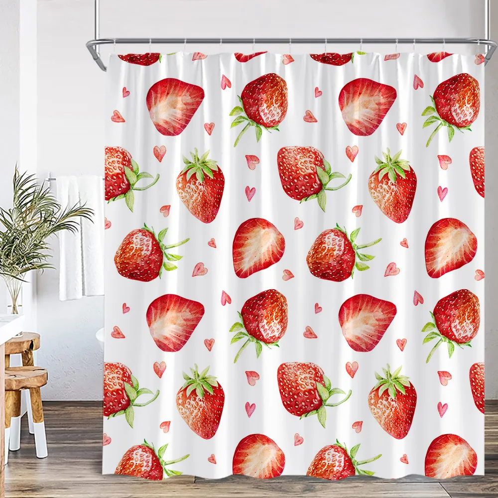 Strawberry Girl Pink Shower Curtain Bathroom Decor Fruit Summer Kids Bowknot Pattern Chic Modern Woman Polyester Bathtub Curtain 5
