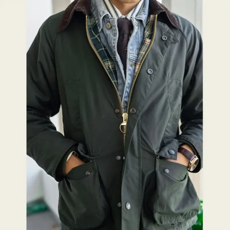 Gddqsdc Vintage Hunting Wax Jacket Men's Casual Bbra Workwear Replica Oil Cloth Jacket Zipper 2