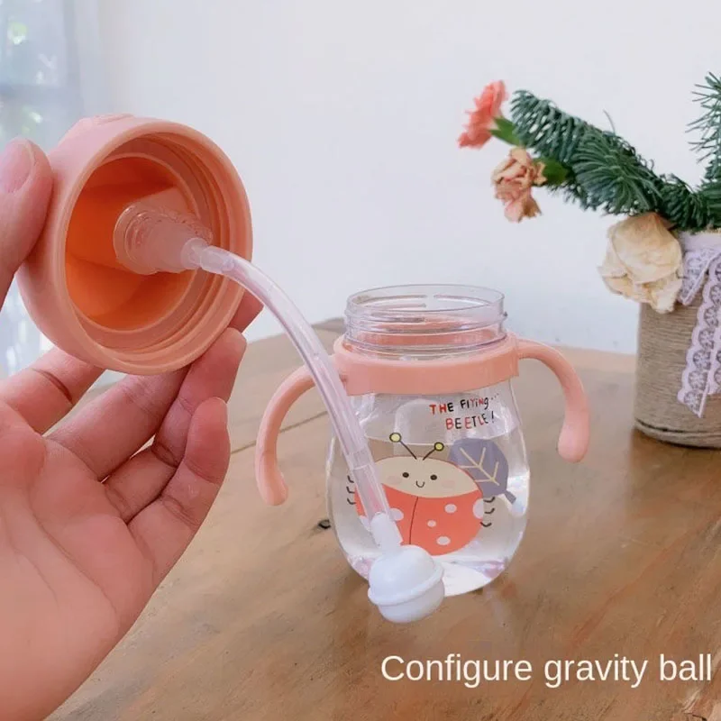 350ml Baby Sippy Water Cup Kid Handle Learn Feeding Drinking Bottle Anti-choking with Gravity Ball Kids Training Cup with Straw
