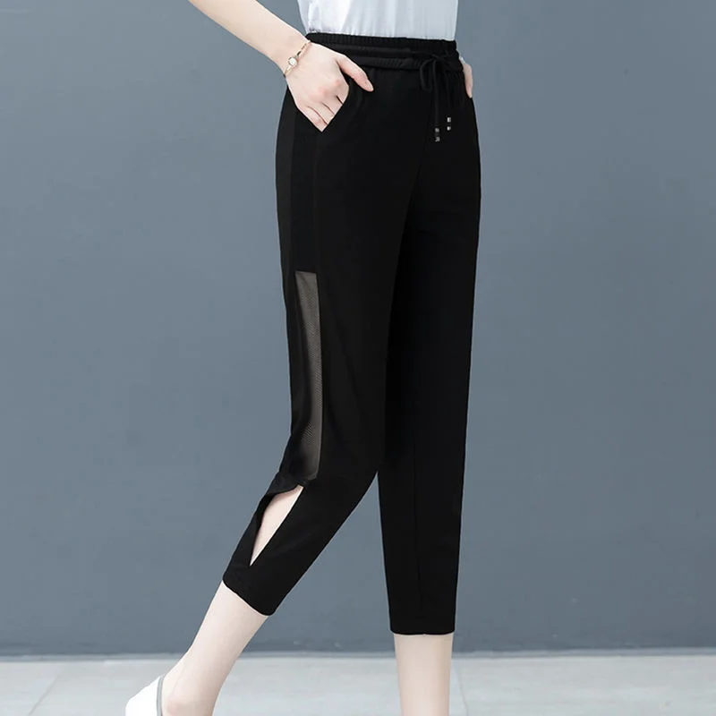 Pantaloni Estivi A Righe Capris Da Donna Pantaloni Corti Larghi A Vita Alta Pantaloni Sportivi Da Donna Casual In Seta Di Ghiaccio