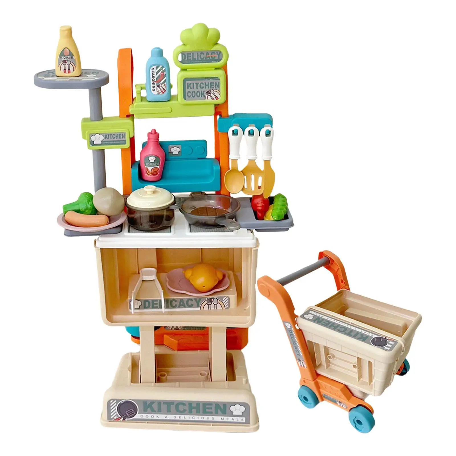 Pretend Kitchen Toys Interactive Children`s Kitchen Trolley Kids Playset