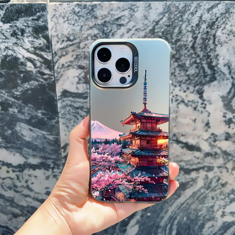 Japanese Aesthetic Mount Fuji Landscape Shockproof Laser Phone Case