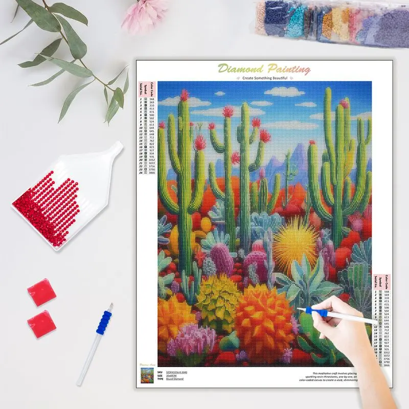 CHENISTORY Diamond Painting Kit Cactus Plant DIY Diamond Mosaic Scenery Sale Fall Home Decoration Pictures Of Rhinestones