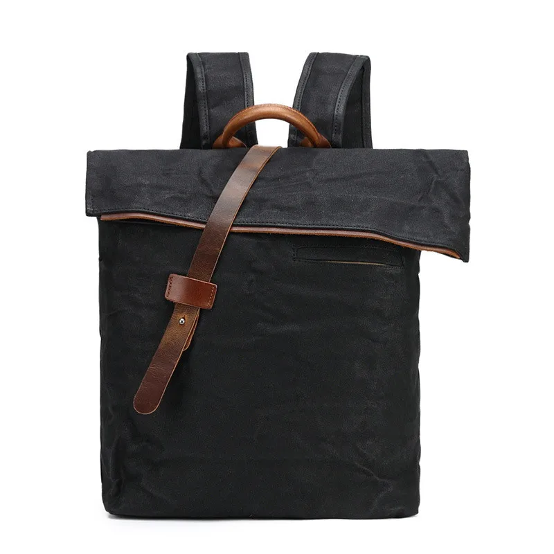 Retro Waxed Canvas Backpacks For Men Waterproof Daily Daypacks Simple Casual Backpack Travel Waterproof Trendy Bagpack Book Bag