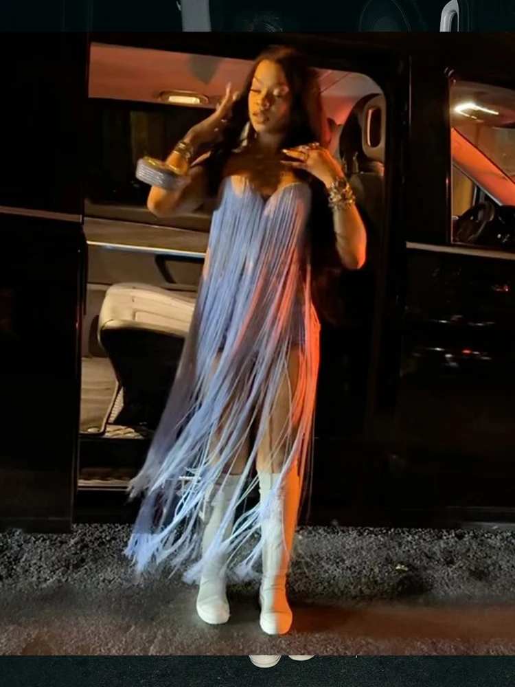 Nibber Club Long Tassel Camisole Women Invisible Straps Summer New Trend Hipster Beach Vacation Matching Fashion Sexy Tank Tops