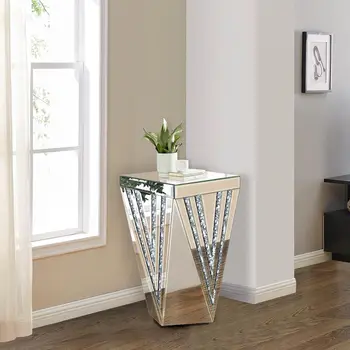 Silver Mirrored End Table, Gorgeous Side Table with Crystal Inlay, Small Mirrored Coffee Table for Living Room, Sofa, Bedroom 6