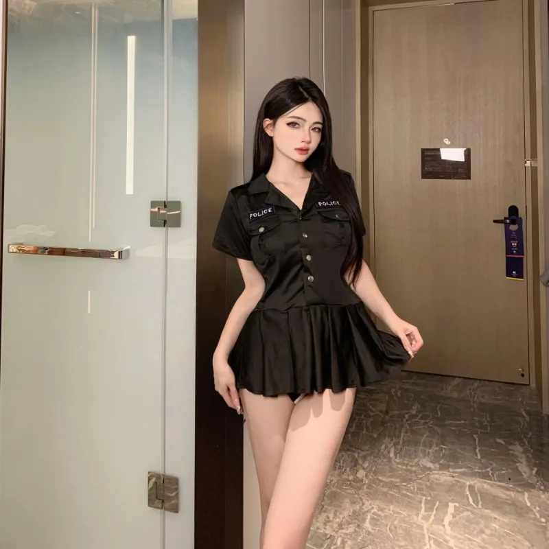 

Plus Size Policewoman Cosplay Erotic Roleplay Costume Women Officer Sexy Lingerie Police Uniform Oversize Female Pleated Dress