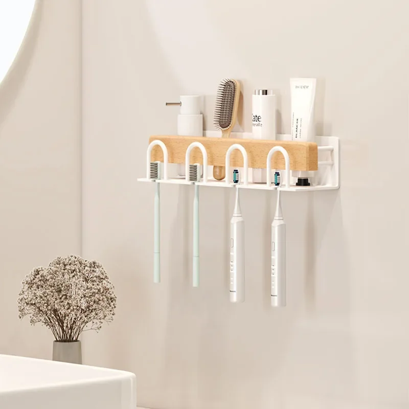 Electric toothbrush holder, bathroom solid wood storage rack, Japanese style shaver cup holder, washbasin storage rack 2