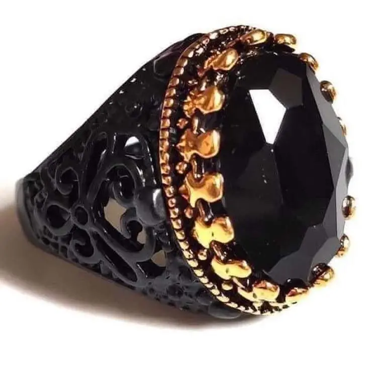 

Vintage Gun Black Color Oval Shape Gem Stone Engagement Wedding Ring for Men Women Opening Adjustable Finger Ring Party Jewelry