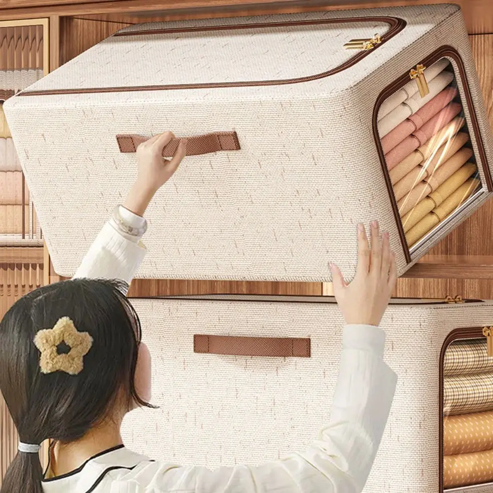 Visible Window Clothes Storage Bins with Durable Handle Foldable Wardrobe Sorting Storage Bucket Clothes Organizer 5