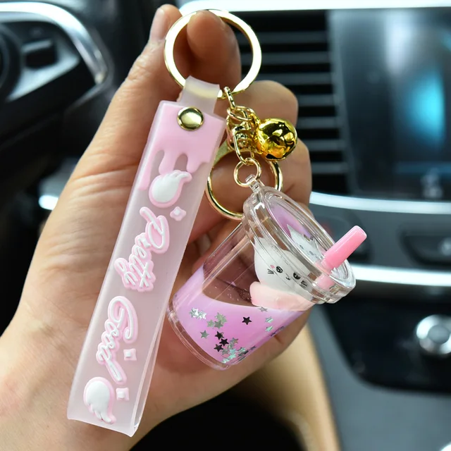 New Cartoon Pearl Milk Tea Cute Keychain For Women Kawaii Keychains For  Ladies Girls Bag Car Charm Accessories Gift Key Rings