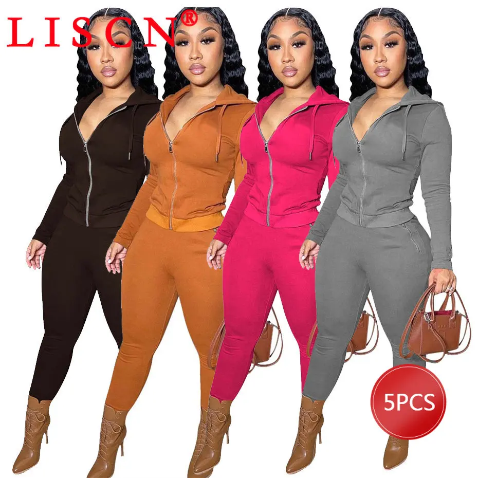 5sets 2022 Winter Tracksuits Zipper Fly Hoodie Cargo Pants Bulk Items