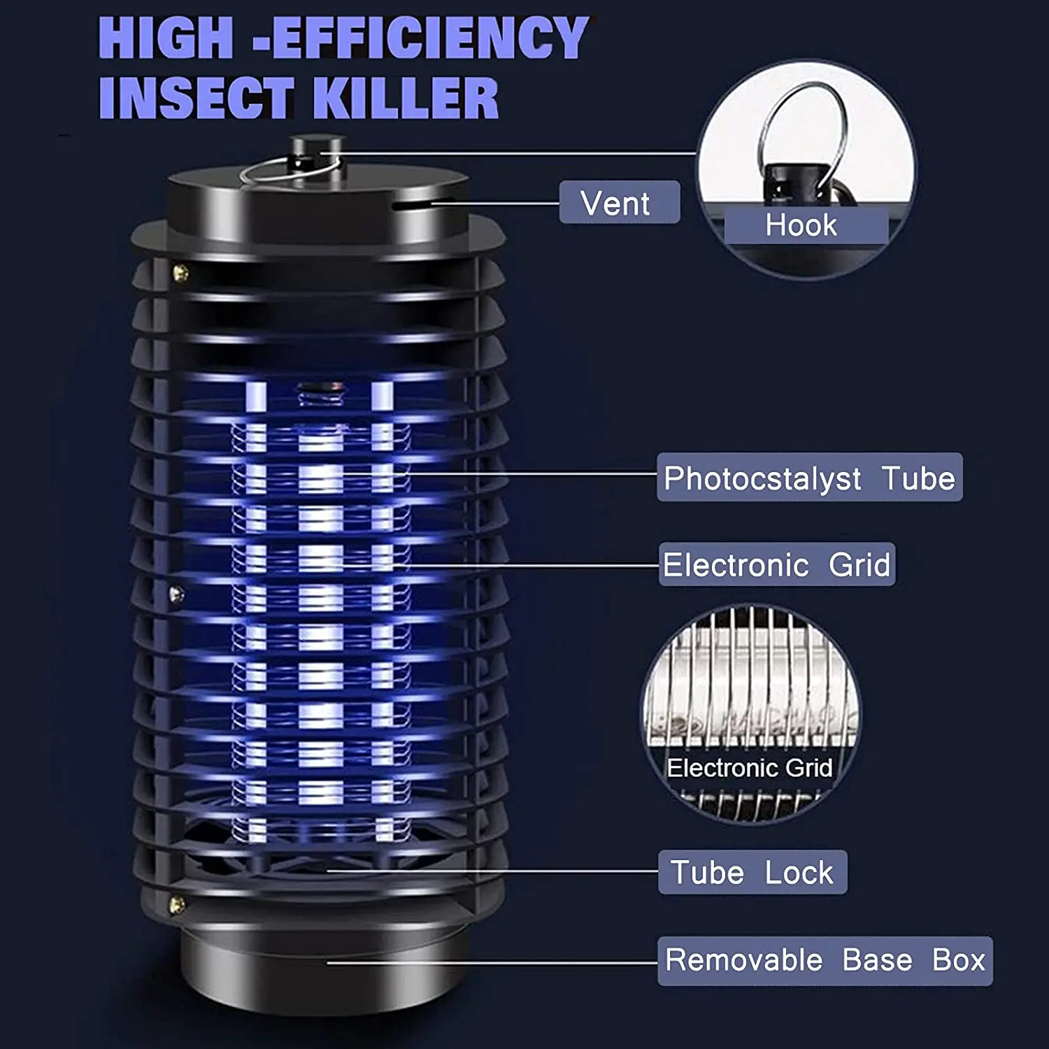 Electric Bug Zapper, Bug Zapper Indoor and Outdoor, Fly Zapper with Blue Lights Mosquito Lamp for Garden, Patio,US