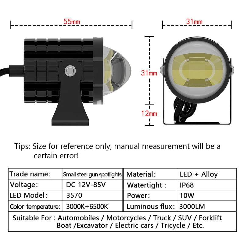 Faro LED Supplementare Per Moto E Scooter – 1200 Lumen, 150m Di Portata, 3 Modalità (Alta/Bassa/Intermittente), Impermeabile IP65, Lega Di Alluminio, 12V Universale