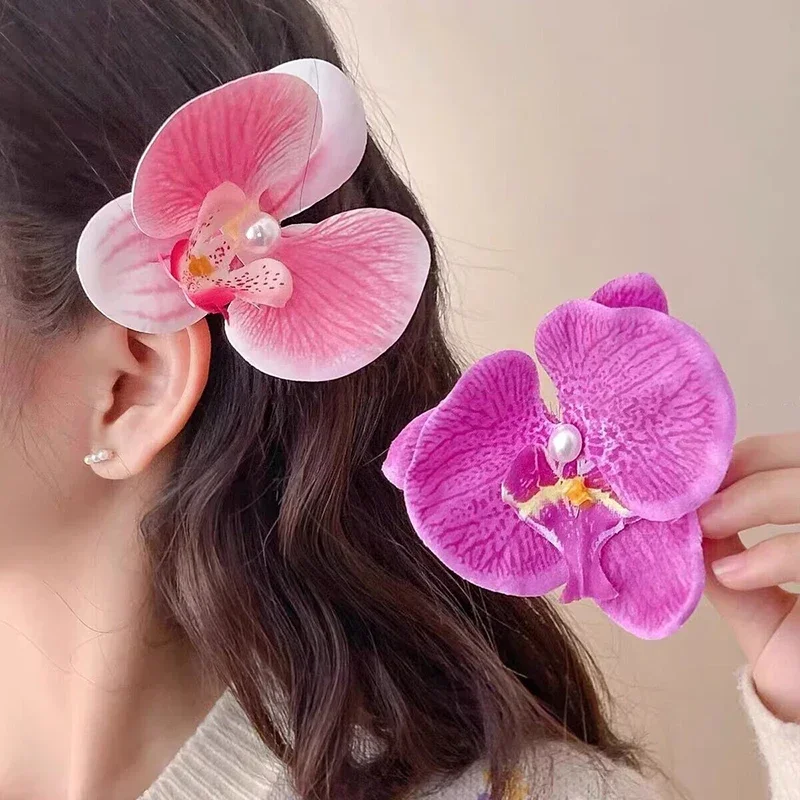 Clip Di Capelli Fiore Fiori Per Capelli Fermaglio Per Capelli A Fiore A Doppia Orchidea Per Lady Women Girls Bridal Wedding Party Hair Style Accessori 7 Pezzi - Foto 2