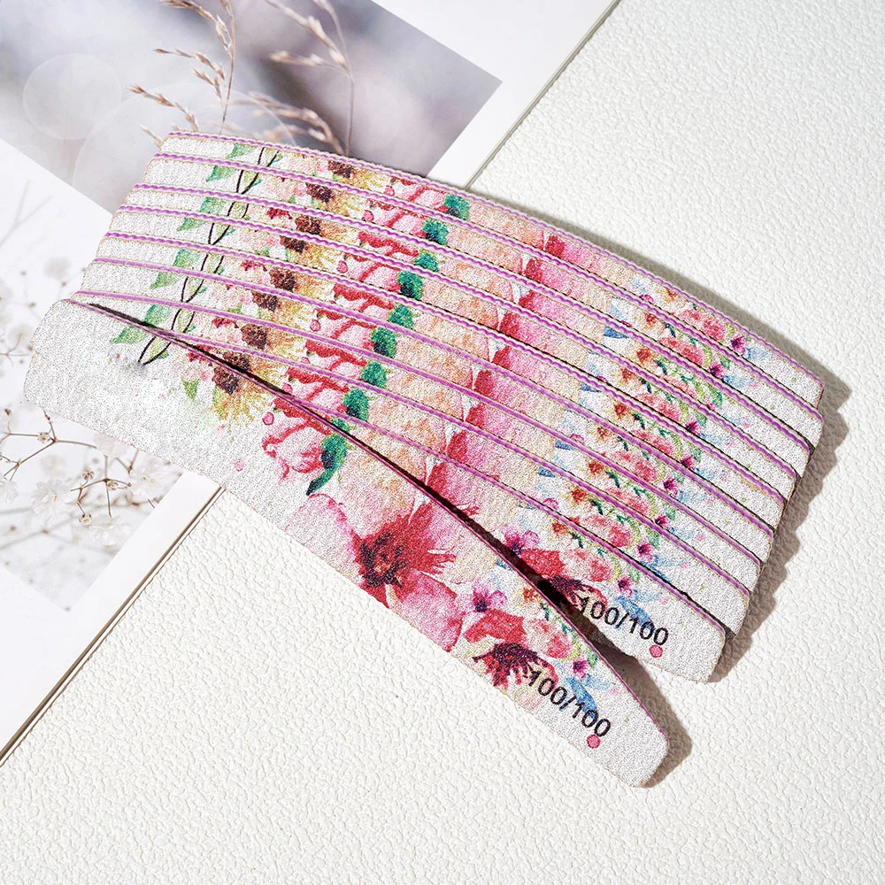 꽃 패턴 네일 파일, 재사용 가능한 더블 네일 파일, 아크릴 손톱 전문 케어 매니큐어 도구, 홈 살롱 *, 10 개