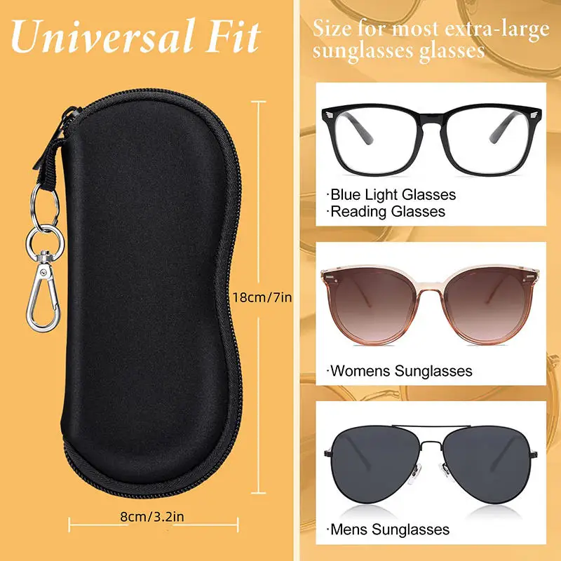 Sunglasses Case Portable Zipper Soft Glasses Case with Carabiner Sunglasses Case Black Zipper Eyeglass Pouch Neoprene