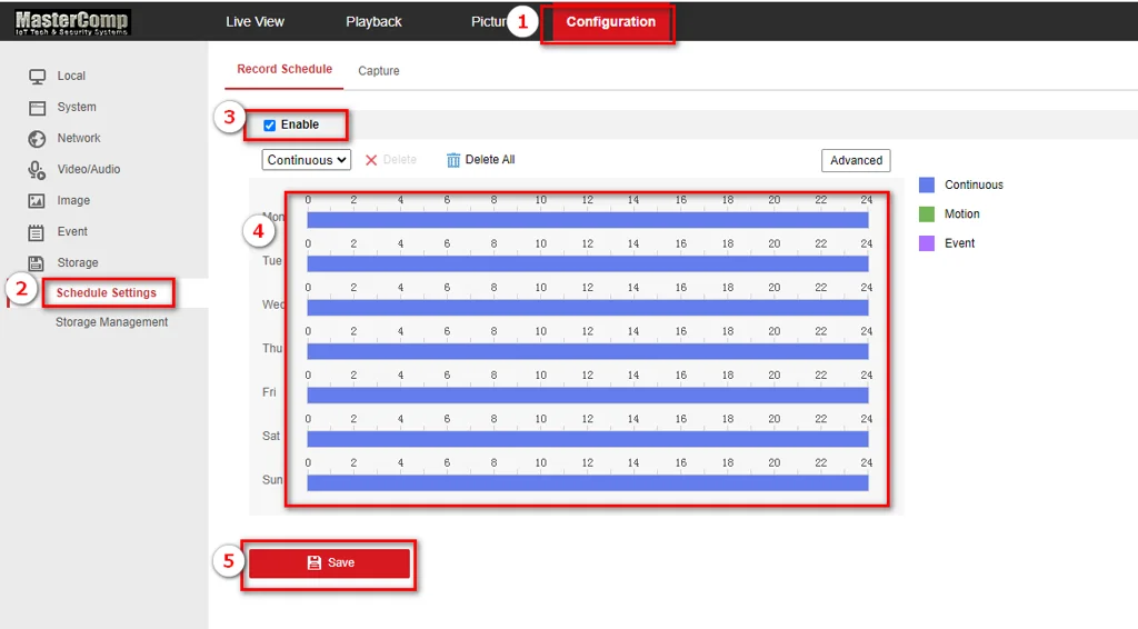 Interface showing continuous recording