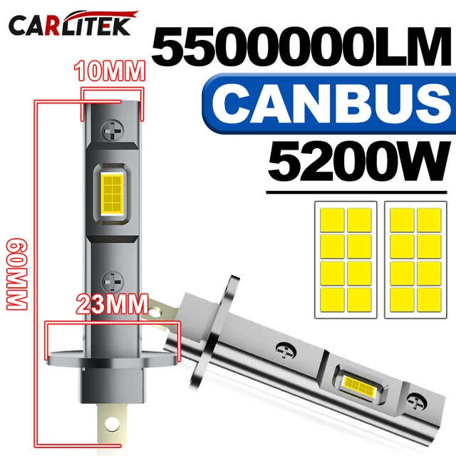 H1 LED Headlights 5500000LM 6000K 5200W 16PCS 7585 CSP High Low Beam Turbo Auto Light 1:1 Fanless Mini 12V H7 H4 H3 +600% Bright