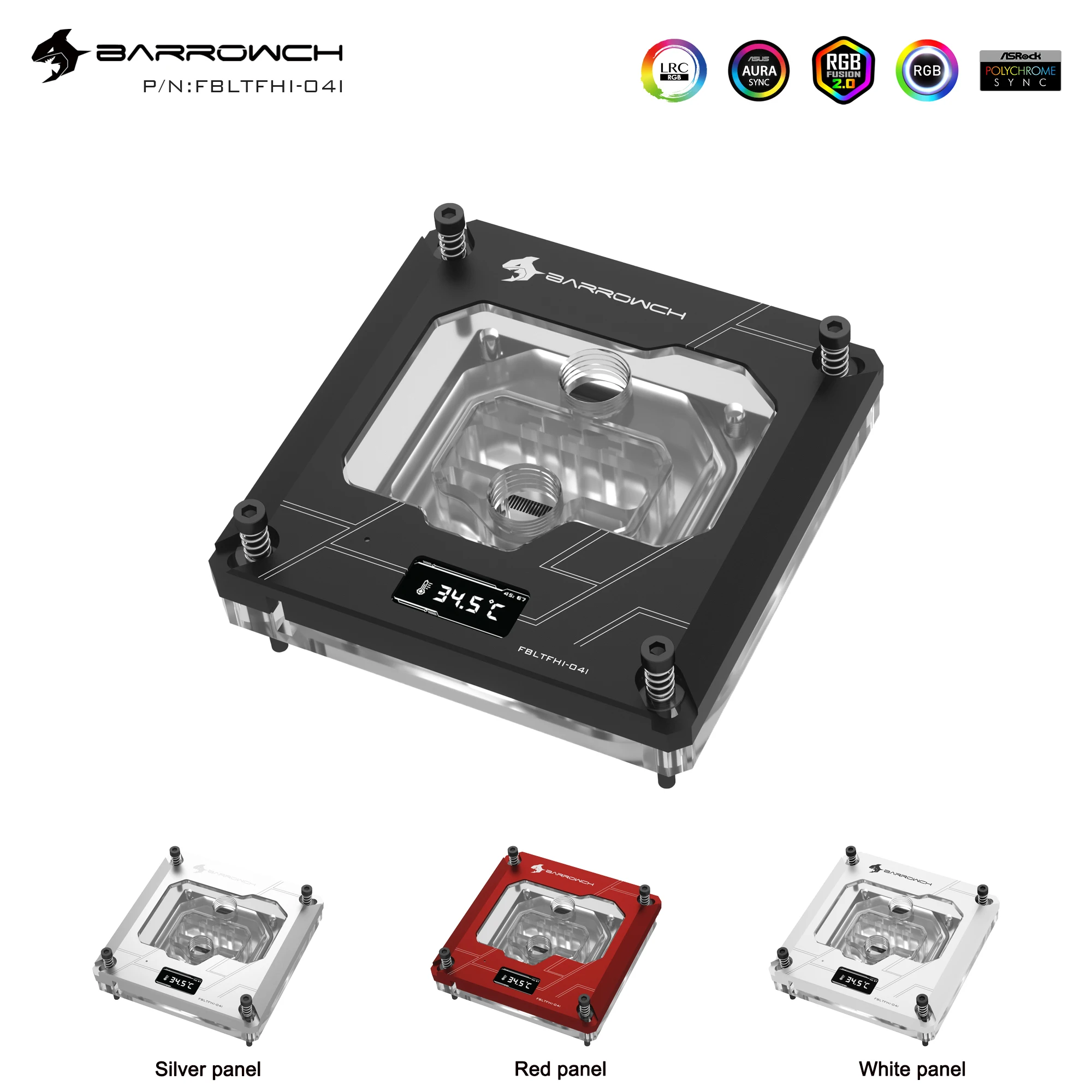 Barrowch CPU 쿨러, 인텔 Lga115X, 1700, X99, X299 플랫폼용, CPU 수냉 블록, TFT 디지털 디스플레이