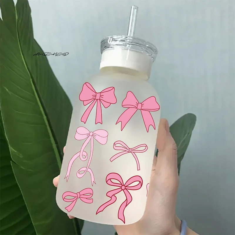 〔Sa〕Flowy Bows UV DTF Cup Wrap For 16oz Beer Glass Can Pretty Love Ribbons Cute Girly Cup Wrap Design UV DTF Sticker