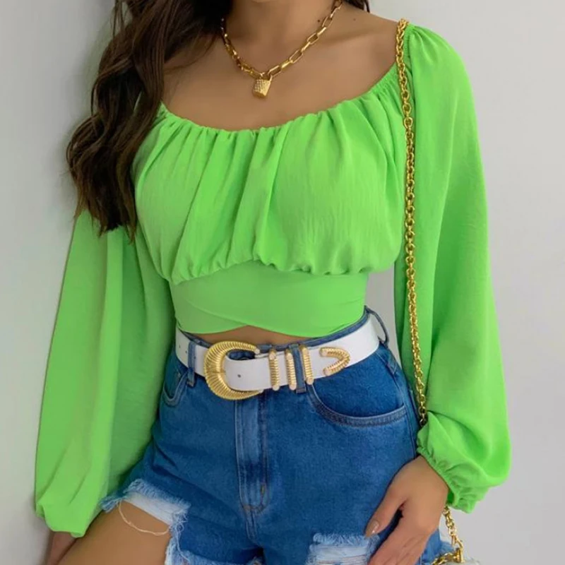 

Женская блузка на одно плечо, с открытой спиной и перекрестной талией