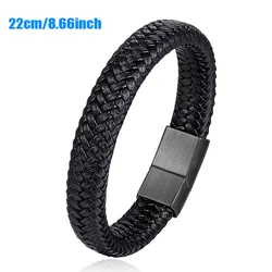 Men's Handsome Classic Black Leather Bracelet - Stylish Hand Jewelry Gift (22cm)