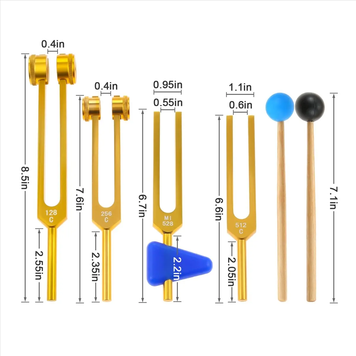 A50U 튜닝 포크 128Hz 256Hz 512Hz 528Hz 세트 (사운드 힐링, 악기, 테라피, 사운드 진동 도구용)