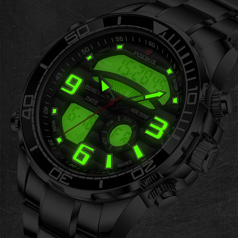 FOXBOX Military Watch Men Fashion Business Waterproof LED Alarm Chronograph Male Outdoor Sport Luminous Men's Quartz Wristwatch