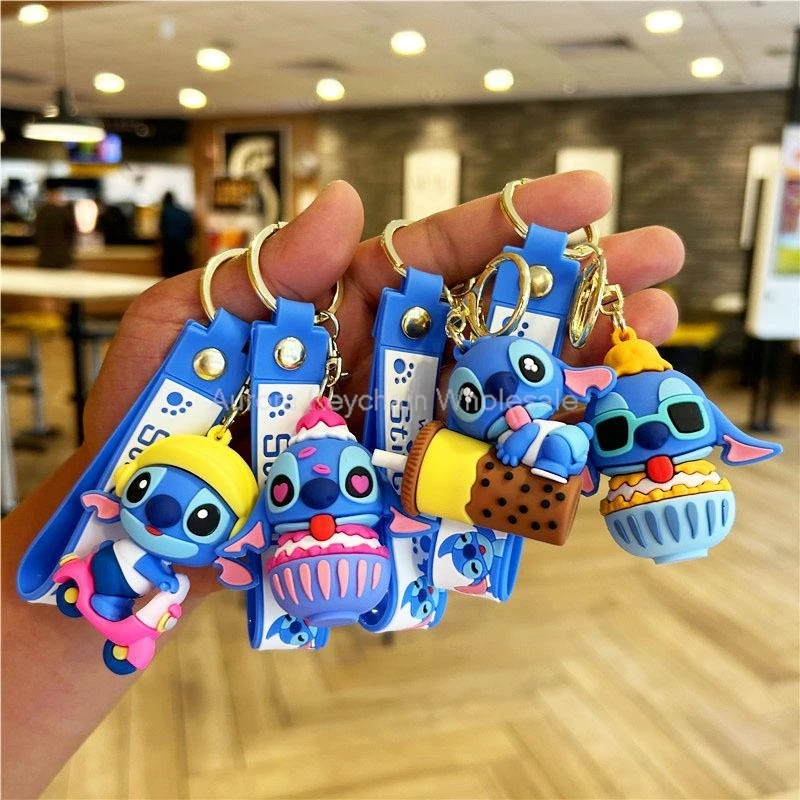 Anime Keychain Disney Cartoon Mickey Mouse Minnie Lilo & Stitch Doll Keyring Ornament Car Pendant Kids Gifts