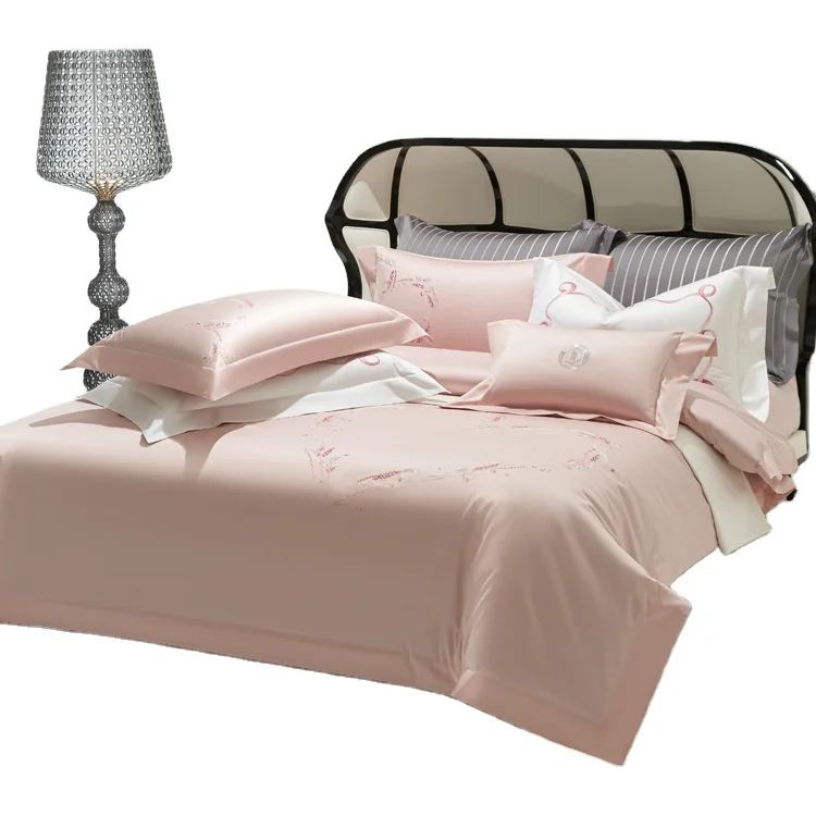 

2023 High Quality Luxury Bedding Sets Pink Bed Sheet Set 100 Pieces Long-staple Cotton Bedding set