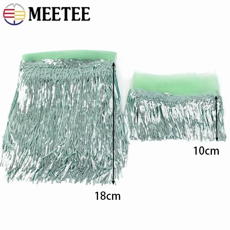 Nastro Con Paillettes E Frange Per Costumi - 10 Yard, Larghezza 20cm - Argento Per Danza E Decorazioni