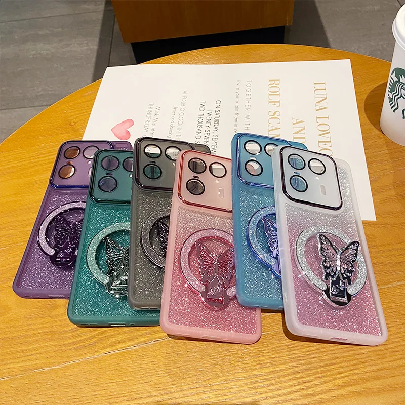 Glitter Butterfly Stand Case with Full Lens Film Protection