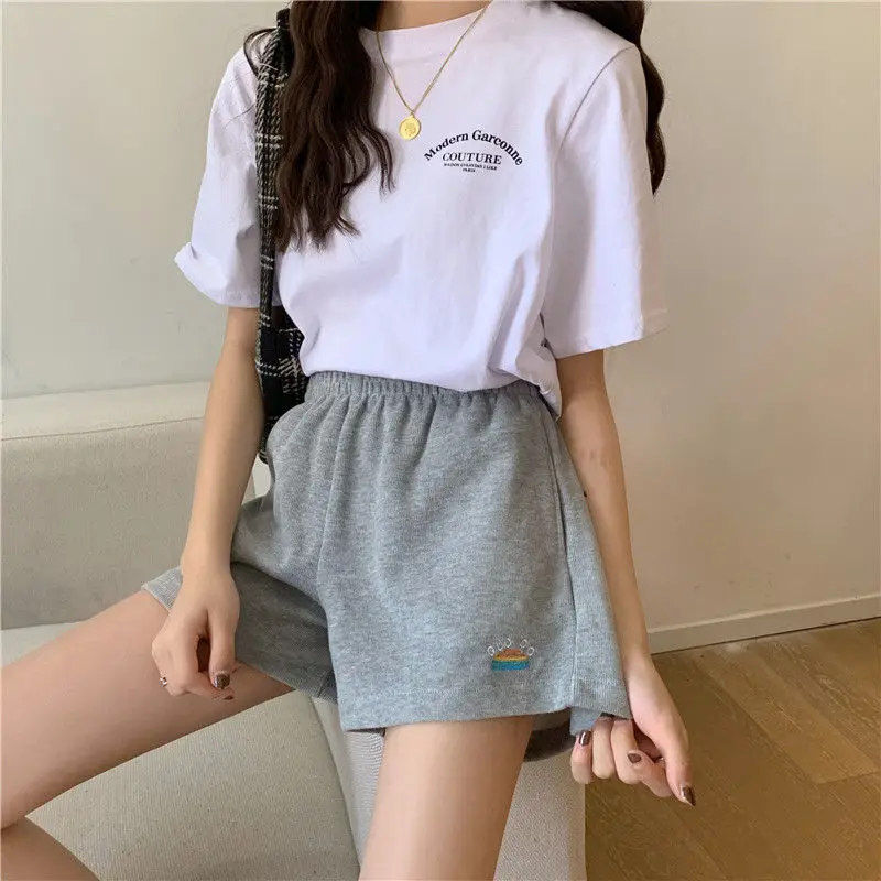 Korea Ulzzang plus size high waist slim loose shorts Letter printing Vintage women shorts casual fashion punk new hip-hop shorts cotton shorts