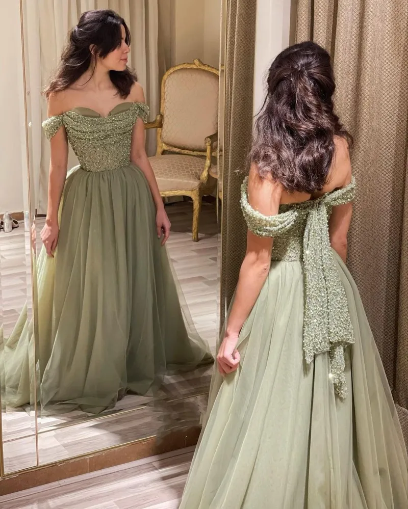 

Angelsbridep Light Green A-Line Evening Dresses Beads Blackless Sweetheart Elegant Women's Dresses For Party Vestido De Noite